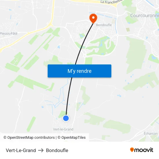 Vert-Le-Grand to Bondoufle map