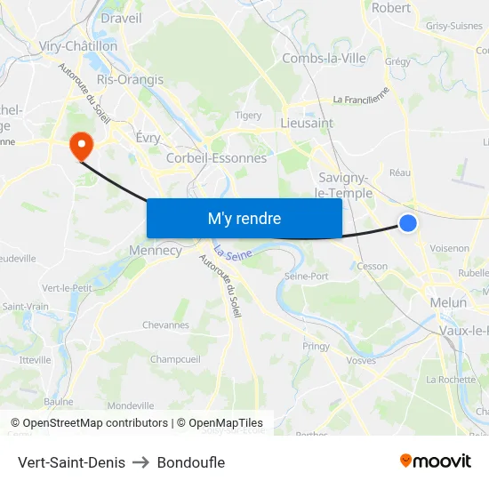 Vert-Saint-Denis to Bondoufle map