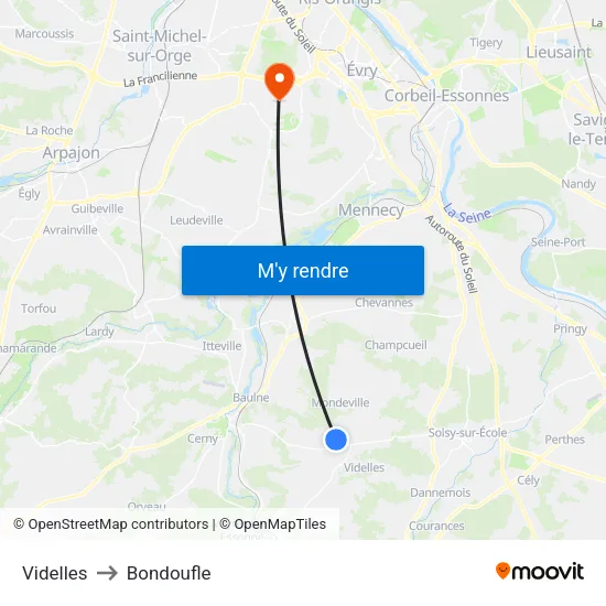 Videlles to Bondoufle map
