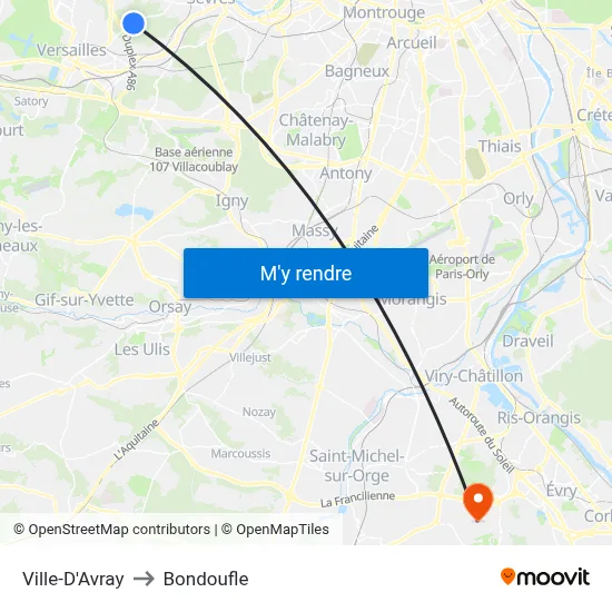 Ville-D'Avray to Bondoufle map