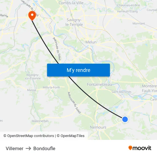 Villemer to Bondoufle map