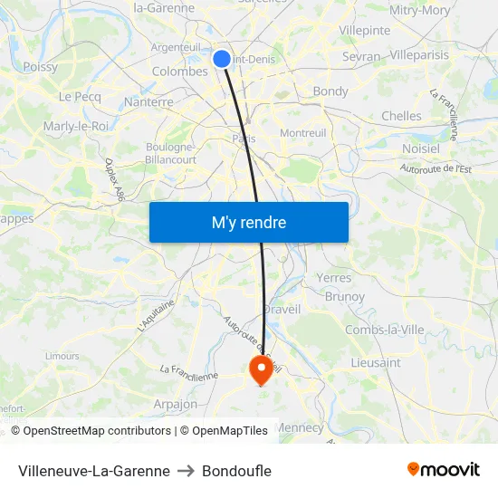 Villeneuve-La-Garenne to Bondoufle map