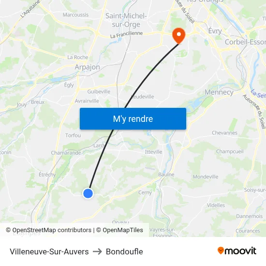 Villeneuve-Sur-Auvers to Bondoufle map
