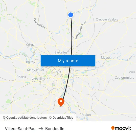 Villers-Saint-Paul to Bondoufle map