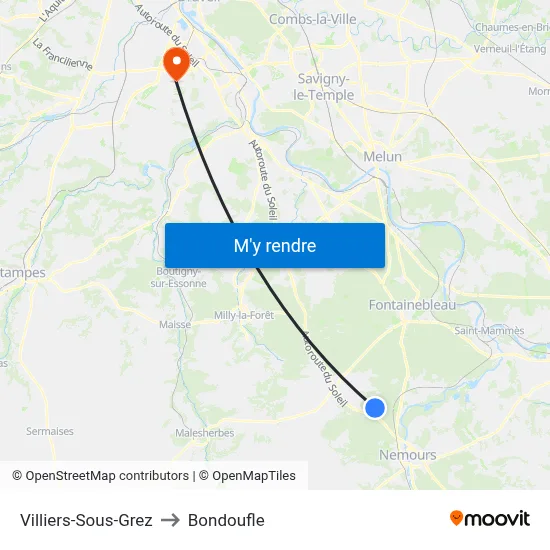 Villiers-Sous-Grez to Bondoufle map