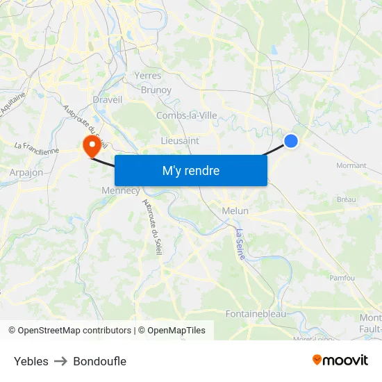 Yebles to Bondoufle map