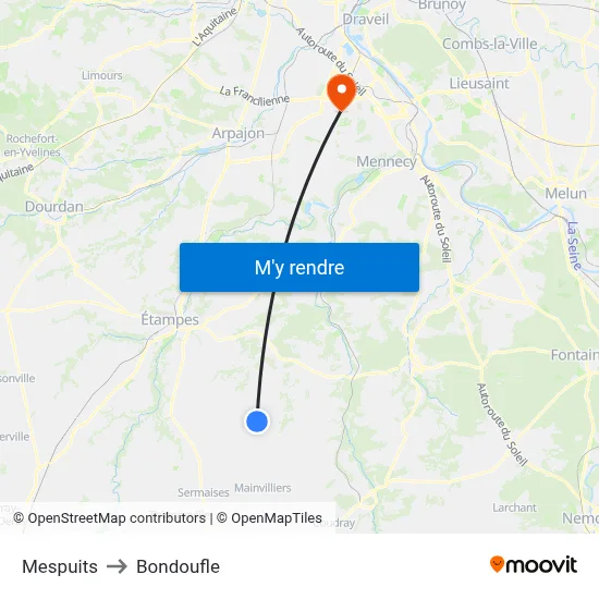 Mespuits to Bondoufle map
