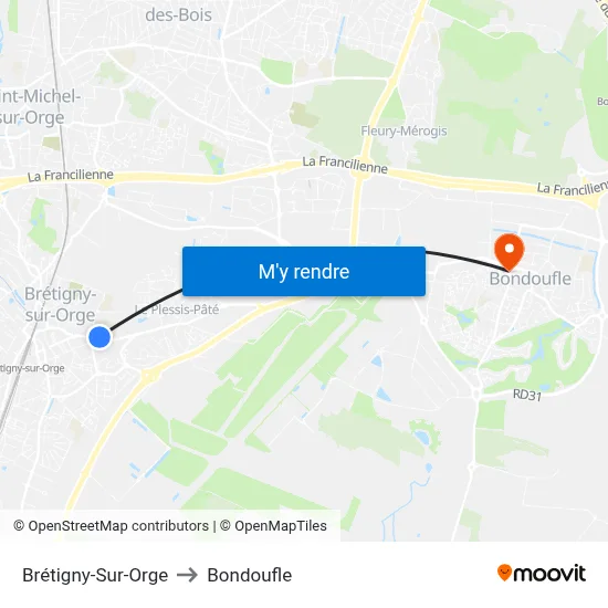 Brétigny-Sur-Orge to Bondoufle map