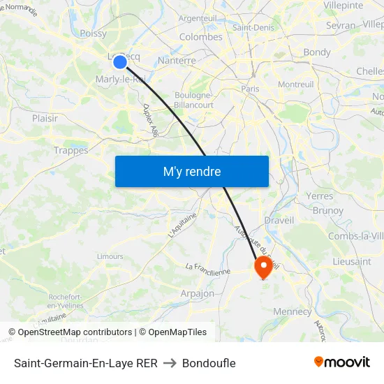 Saint-Germain-En-Laye RER to Bondoufle map