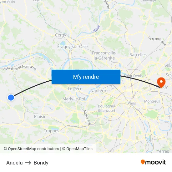 Andelu to Bondy map