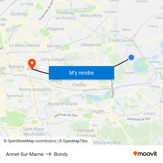 Annet-Sur-Marne to Bondy map