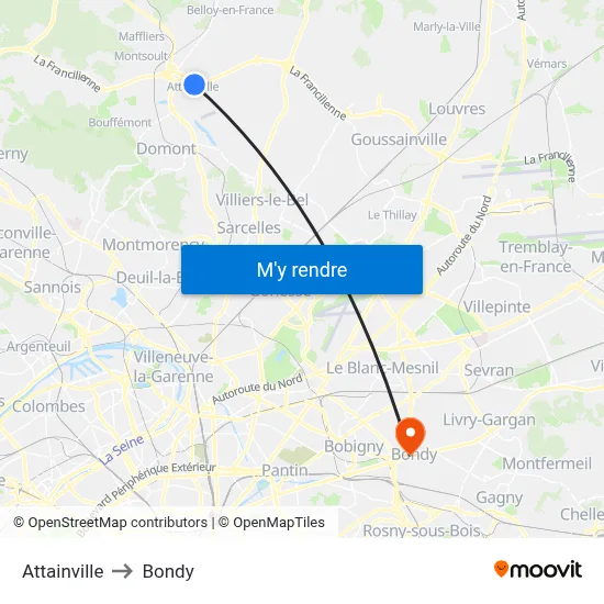 Attainville to Bondy map