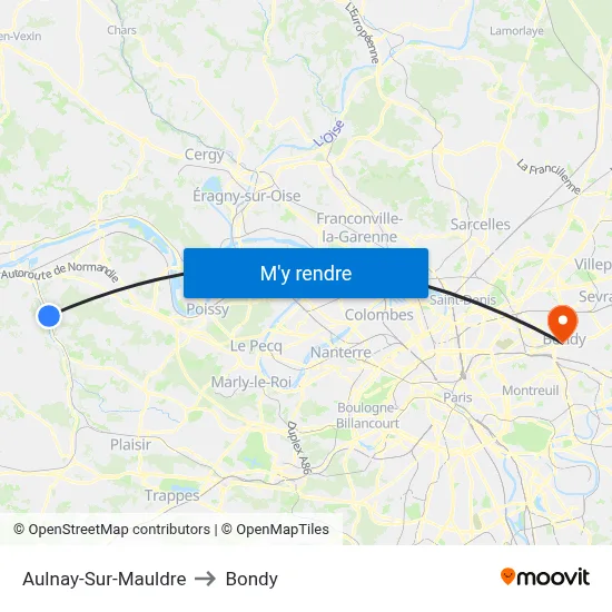 Aulnay-Sur-Mauldre to Bondy map