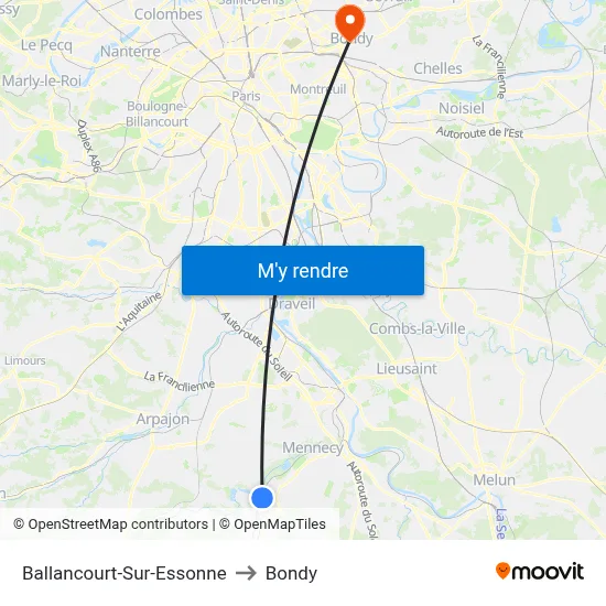 Ballancourt-Sur-Essonne to Bondy map