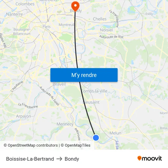Boissise-La-Bertrand to Bondy map