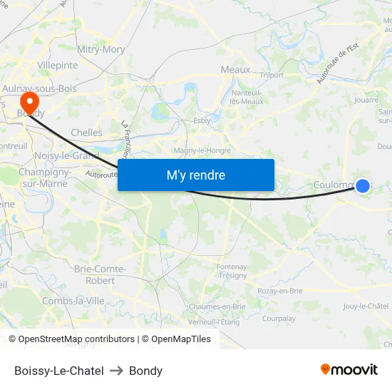 Boissy-Le-Chatel to Bondy map