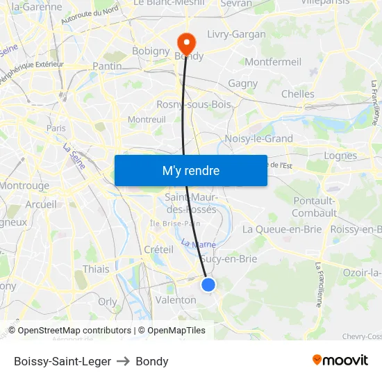 Boissy-Saint-Leger to Bondy map