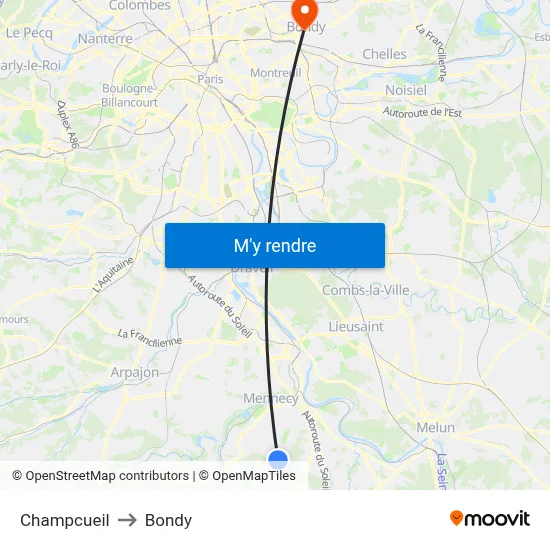 Champcueil to Bondy map