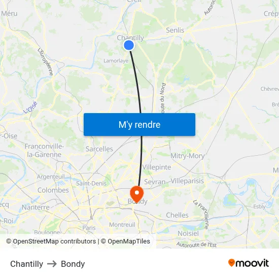 Chantilly to Bondy map