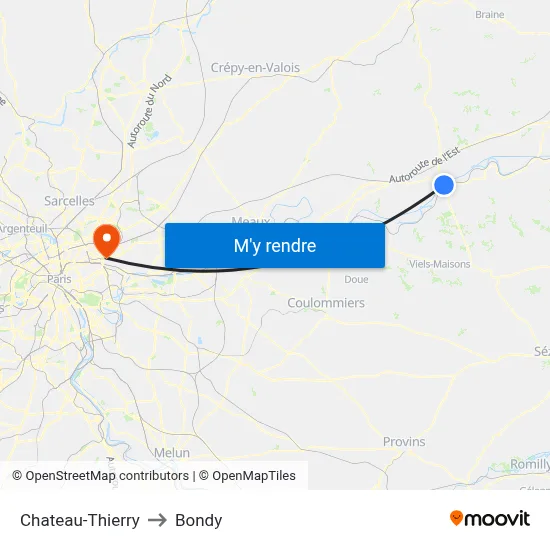 Chateau-Thierry to Bondy map