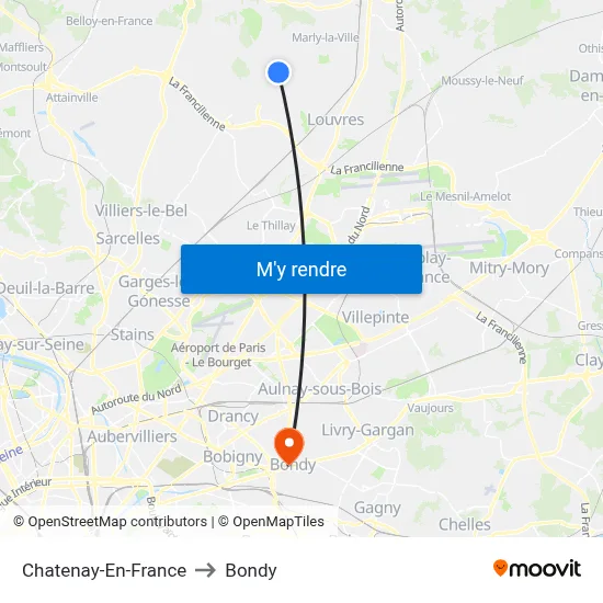 Chatenay-En-France to Bondy map