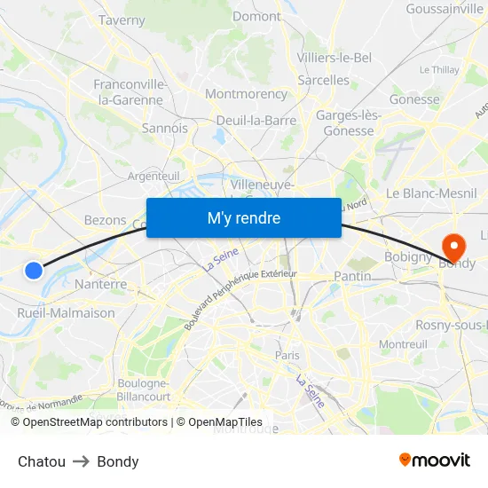 Chatou to Bondy map