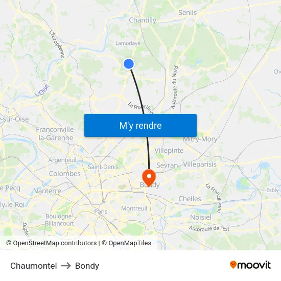 Chaumontel to Bondy map