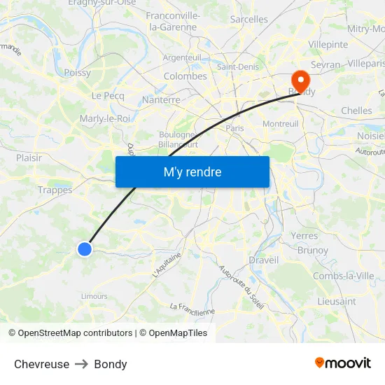 Chevreuse to Bondy map