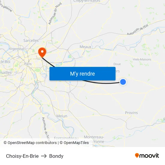 Choisy-En-Brie to Bondy map