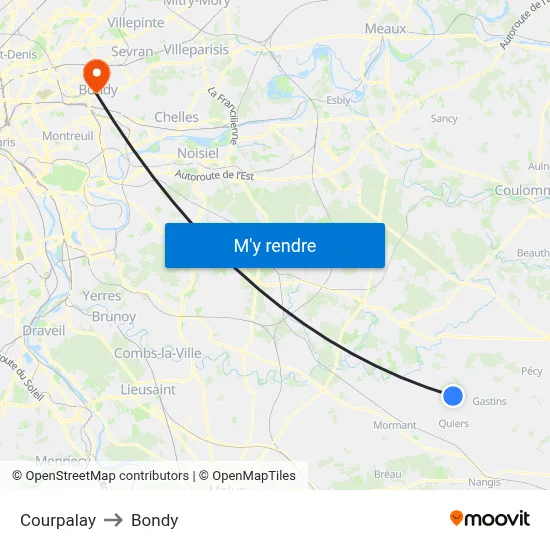 Courpalay to Bondy map