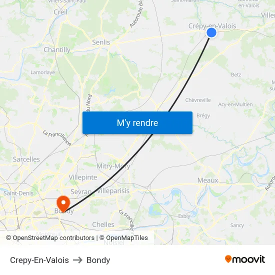 Crepy-En-Valois to Bondy map