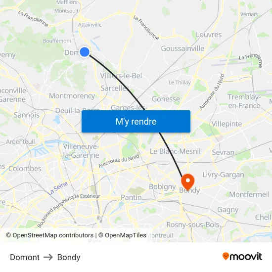 Domont to Bondy map
