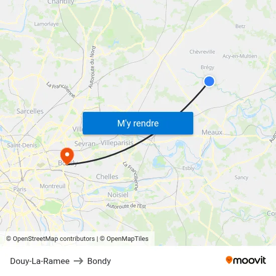 Douy-La-Ramee to Bondy map