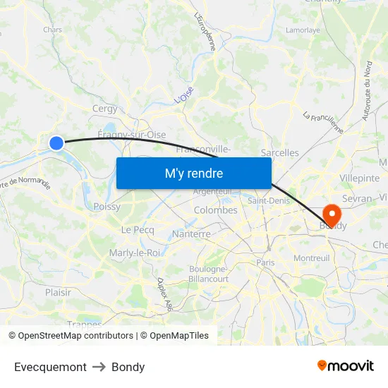 Evecquemont to Bondy map