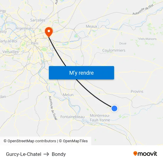 Gurcy-Le-Chatel to Bondy map