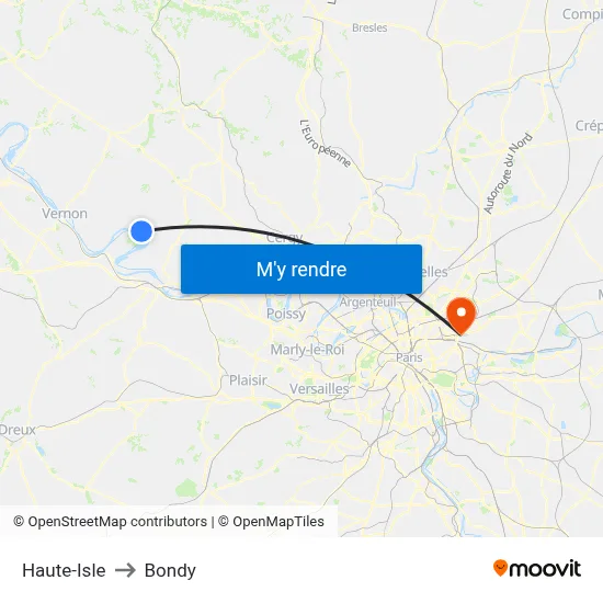 Haute-Isle to Bondy map