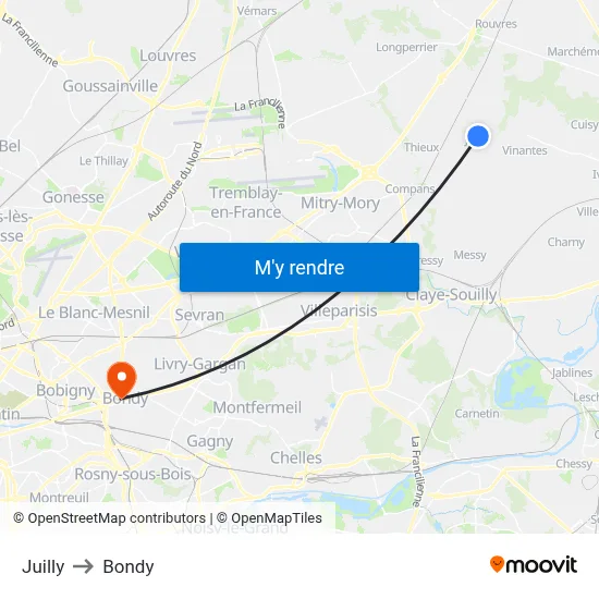 Juilly to Bondy map