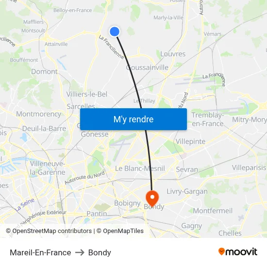 Mareil-En-France to Bondy map