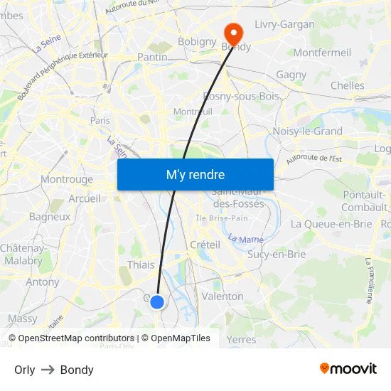 Orly to Bondy map
