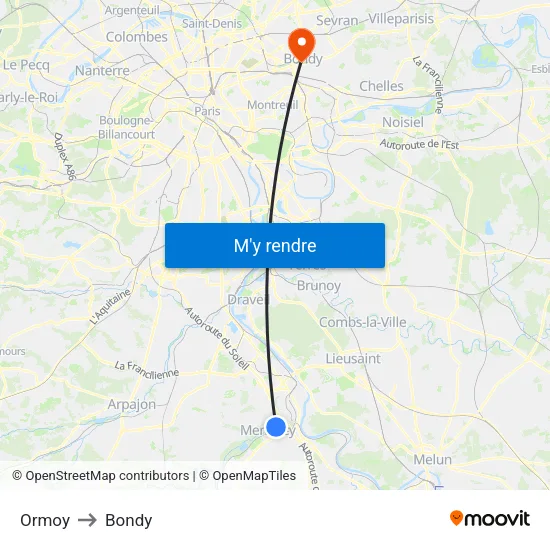 Ormoy to Bondy map