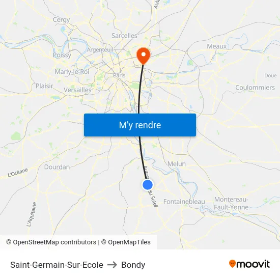 Saint-Germain-Sur-Ecole to Bondy map