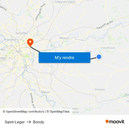 Saint-Leger to Bondy map