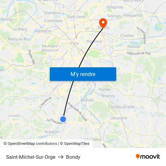 Saint-Michel-Sur-Orge to Bondy map