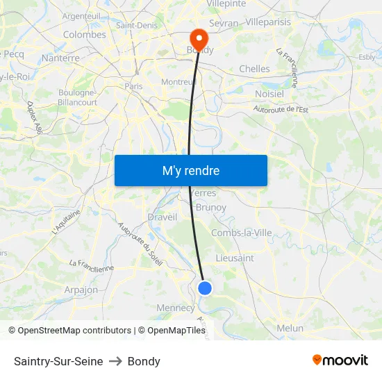 Saintry-Sur-Seine to Bondy map