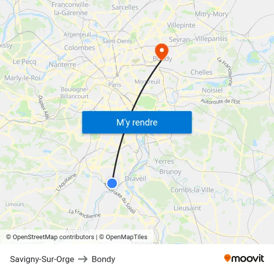 Savigny-Sur-Orge to Bondy map