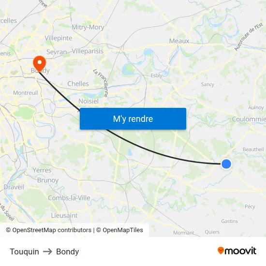 Touquin to Bondy map
