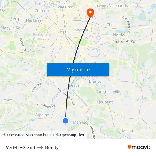 Vert-Le-Grand to Bondy map
