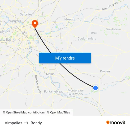Vimpelles to Bondy map