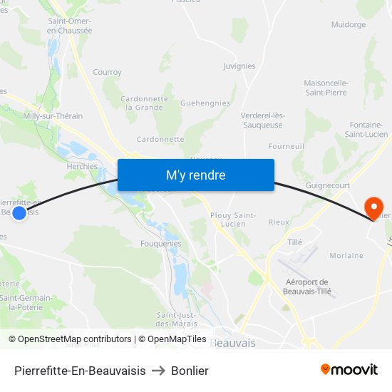Pierrefitte-En-Beauvaisis to Bonlier map