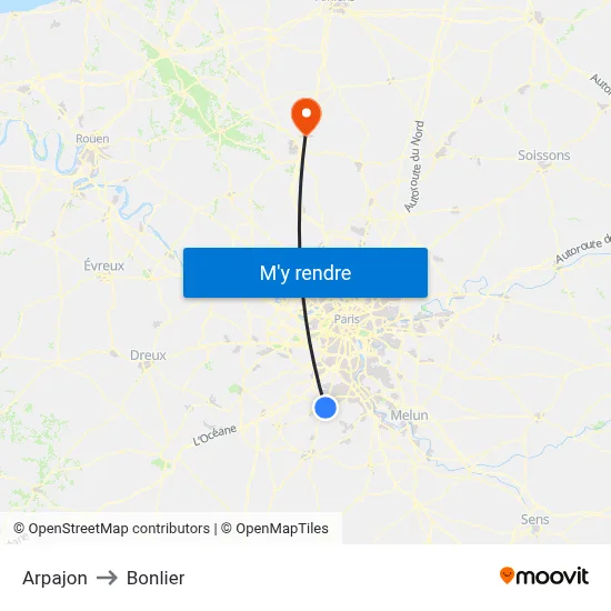 Arpajon to Bonlier map